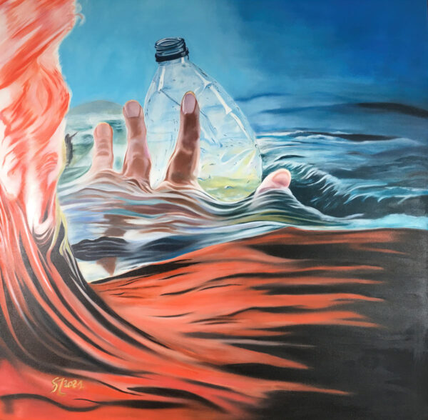 SAVE US - INVASIVE PLASTIC PROJECT – Oil on Canvas / 100 x 100 cm / 2021 by Giovanni Merola